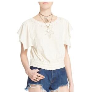 Free People Ivory Knit Beaded Top S
